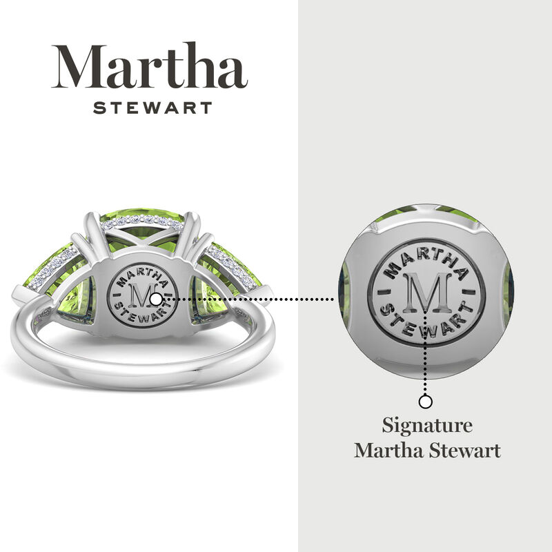 Martha Stewart 8ctw. Cushion Peridot & Lab Grown Diamond Three Stone Ring In Sterling Silver image number null